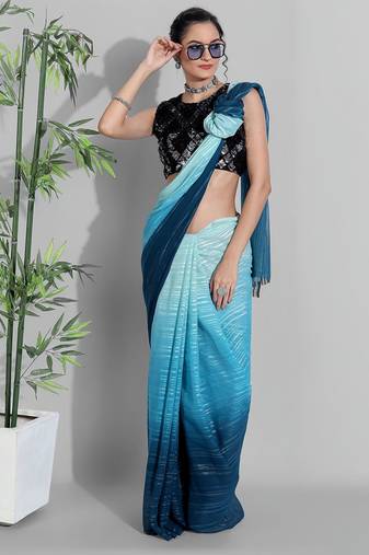 Light blue georgette woven zari work saree with blouse