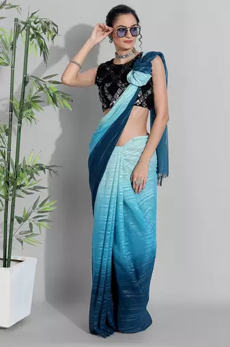 Light blue georgette woven zari work saree with blouse
