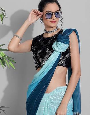 Light blue georgette woven zari work saree with blouse 2