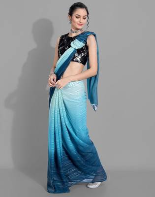 Light blue georgette woven zari work saree with blouse 3