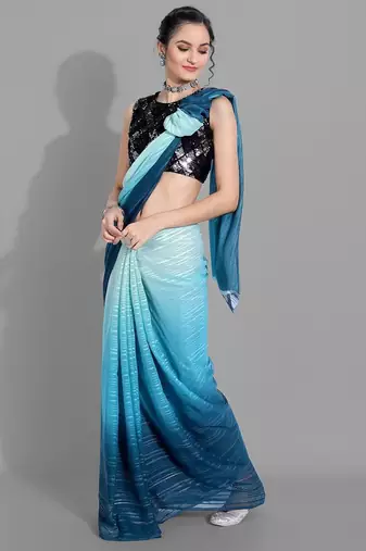 Light blue georgette woven zari work saree with blouse