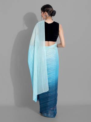 Light blue georgette woven zari work saree with blouse 4