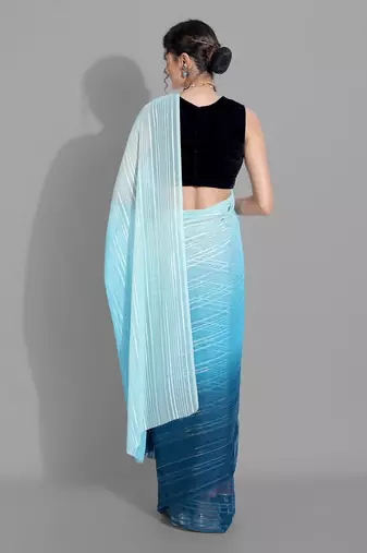 Light blue georgette woven zari work saree with blouse