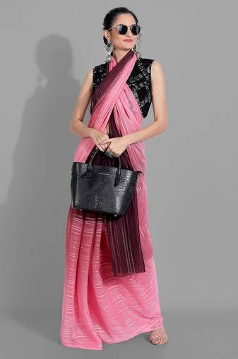 Pink georgette woven zari work saree with blouse