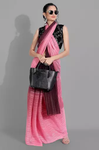 Pink georgette woven zari work saree with blouse