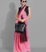 Pink georgette woven zari work saree with blouse