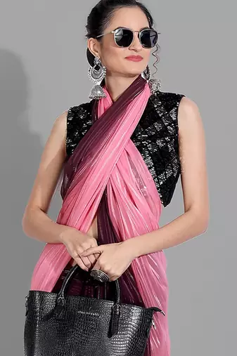 Pink georgette woven zari work saree with blouse