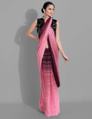 Pink georgette woven zari work saree with blouse 3