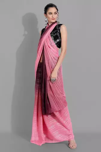 Pink georgette woven zari work saree with blouse