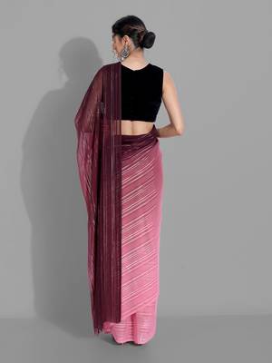 Pink georgette woven zari work saree with blouse 5