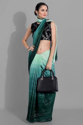 Green georgette woven zari work saree with blouse