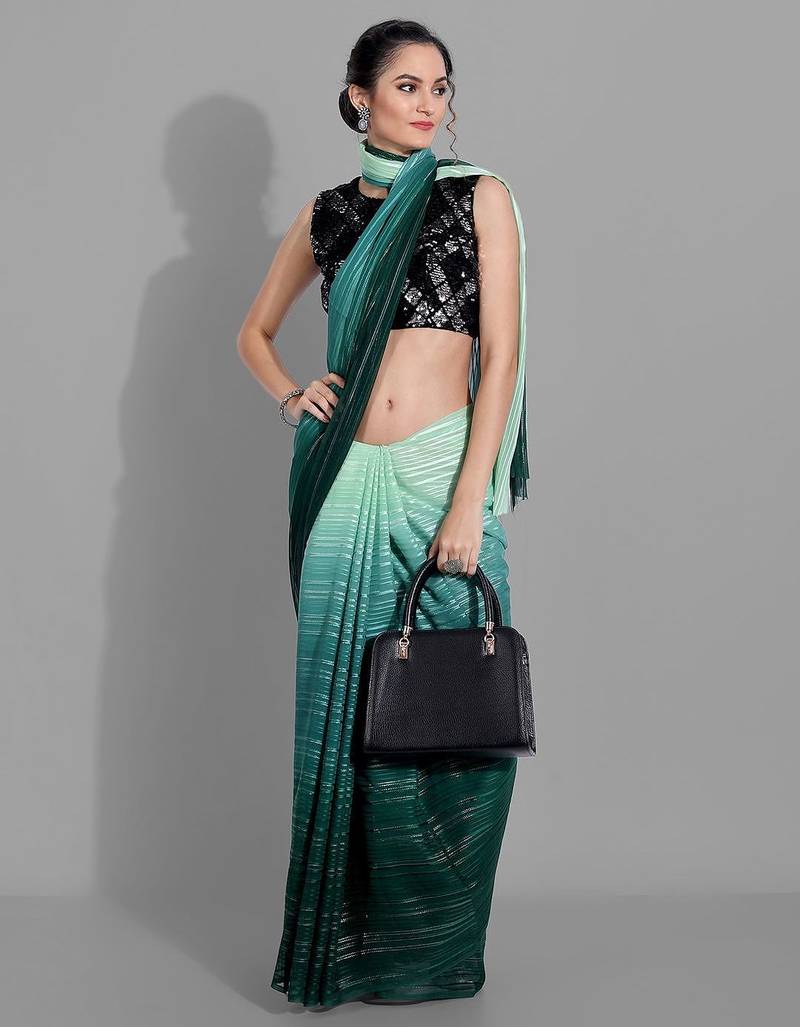 Green georgette woven zari work saree with blouse