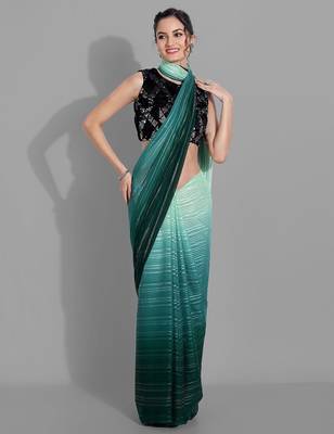 Green georgette woven zari work saree with blouse 2