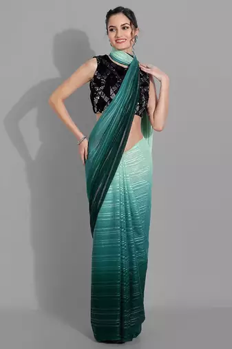 Green georgette woven zari work saree with blouse