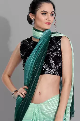 Green georgette woven zari work saree with blouse