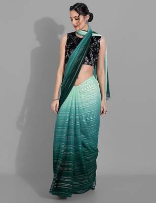 Green georgette woven zari work saree with blouse 4