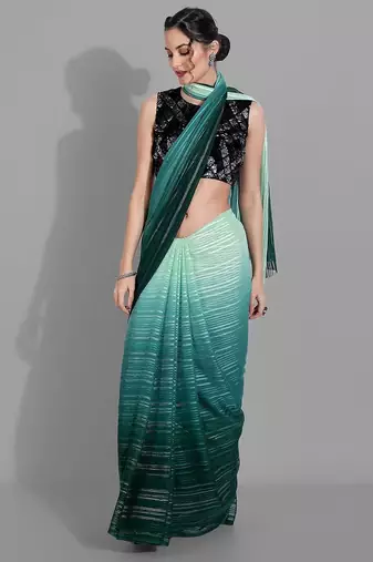 Green georgette woven zari work saree with blouse