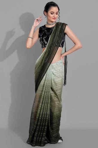 Dark green georgette woven zari work saree with blouse