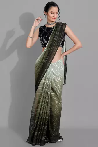 Dark green georgette woven zari work saree with blouse