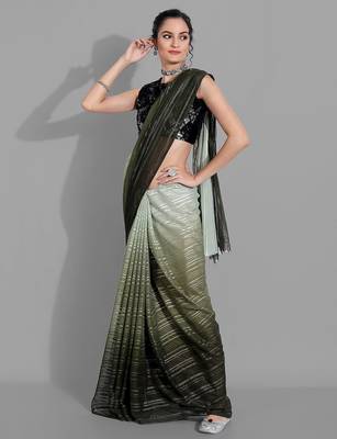 Dark green georgette woven zari work saree with blouse 3