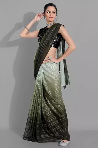 Dark green georgette woven zari work saree with blouse