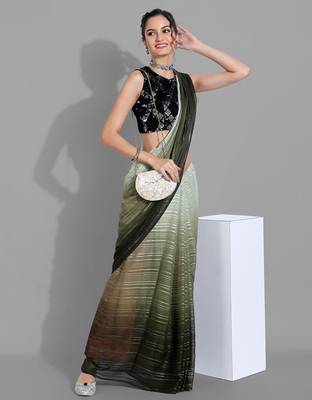 Dark green georgette woven zari work saree with blouse 4