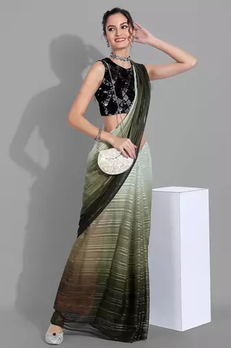 Dark green georgette woven zari work saree with blouse