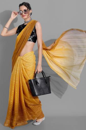 Mustard georgette woven zari work saree with blouse