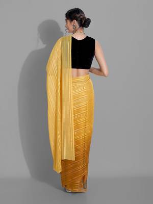 Mustard georgette woven zari work saree with blouse 3