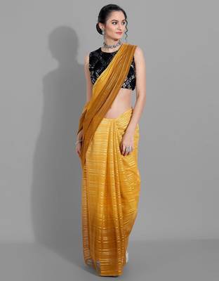 Mustard georgette woven zari work saree with blouse 4
