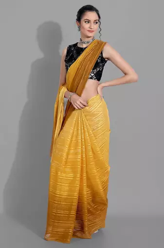 Mustard georgette woven zari work saree with blouse