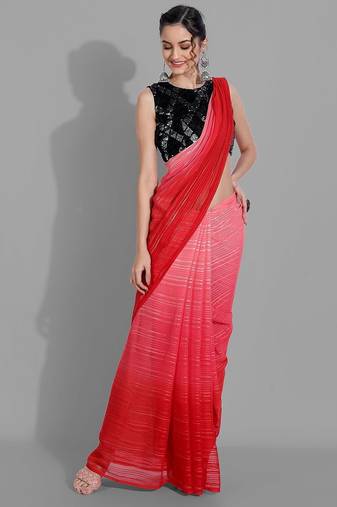 Pink georgette woven zari work saree with blouse