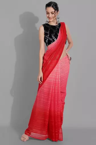 Pink georgette woven zari work saree with blouse