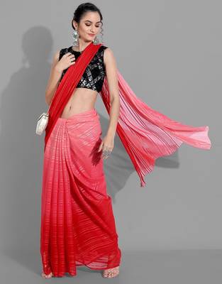Pink georgette woven zari work saree with blouse 2