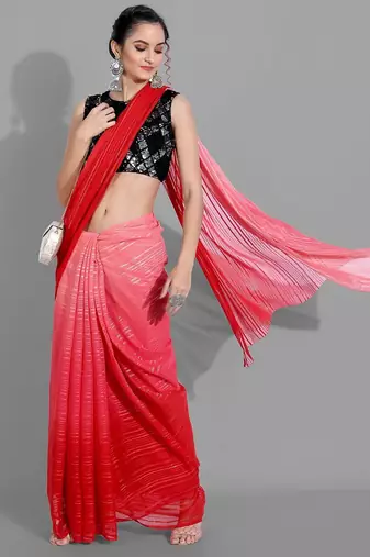 Pink georgette woven zari work saree with blouse
