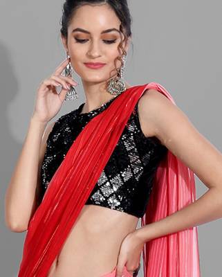 Pink georgette woven zari work saree with blouse 3