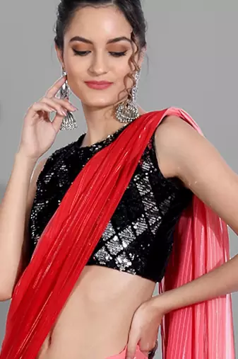 Pink georgette woven zari work saree with blouse