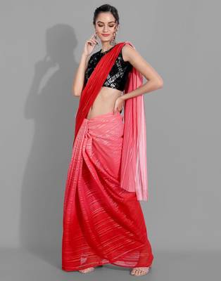 Pink georgette woven zari work saree with blouse 4