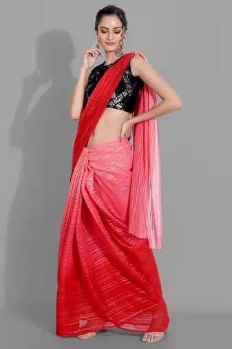 Pink georgette woven zari work saree with blouse