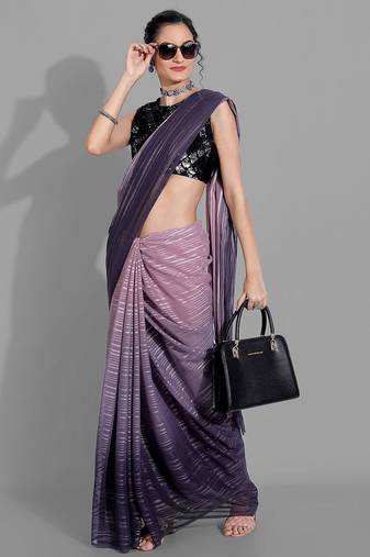 Purple georgette woven zari work saree with blouse