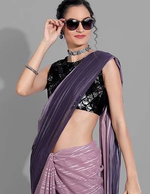 Purple georgette woven zari work saree with blouse 2