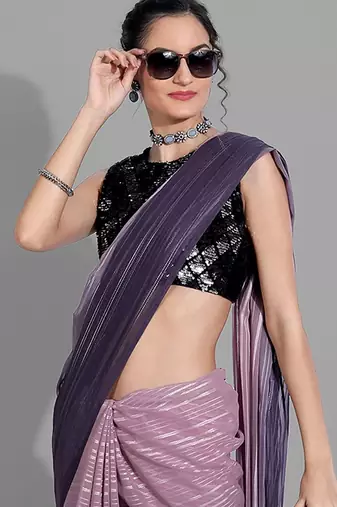 Purple georgette woven zari work saree with blouse