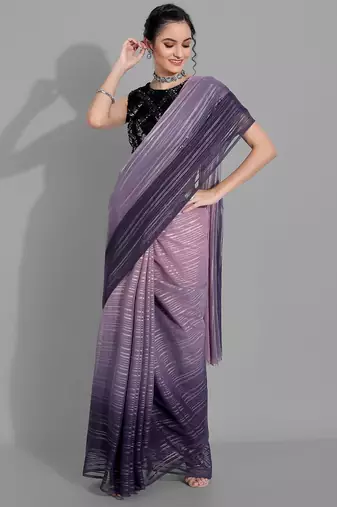 Purple georgette woven zari work saree with blouse