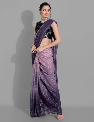 Purple georgette woven zari work saree with blouse 4