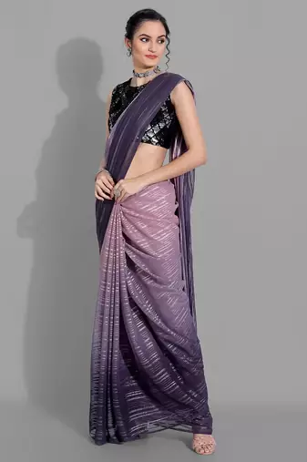 Purple georgette woven zari work saree with blouse
