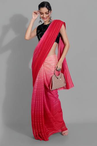 Red georgette woven zari work saree with blouse