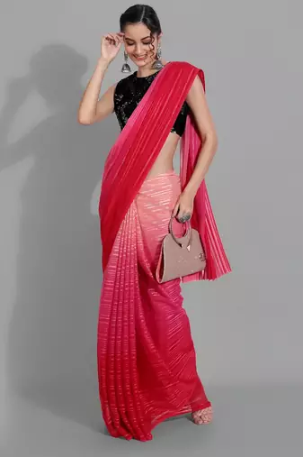 Red georgette woven zari work saree with blouse