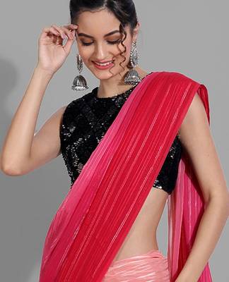 Red georgette woven zari work saree with blouse 2
