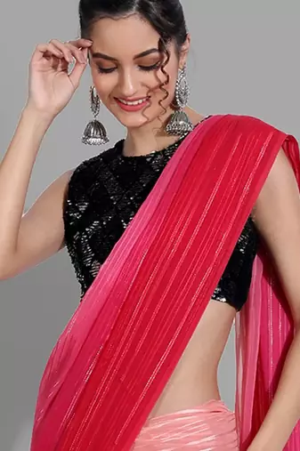 Red georgette woven zari work saree with blouse