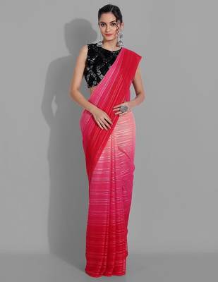 Red georgette woven zari work saree with blouse 3